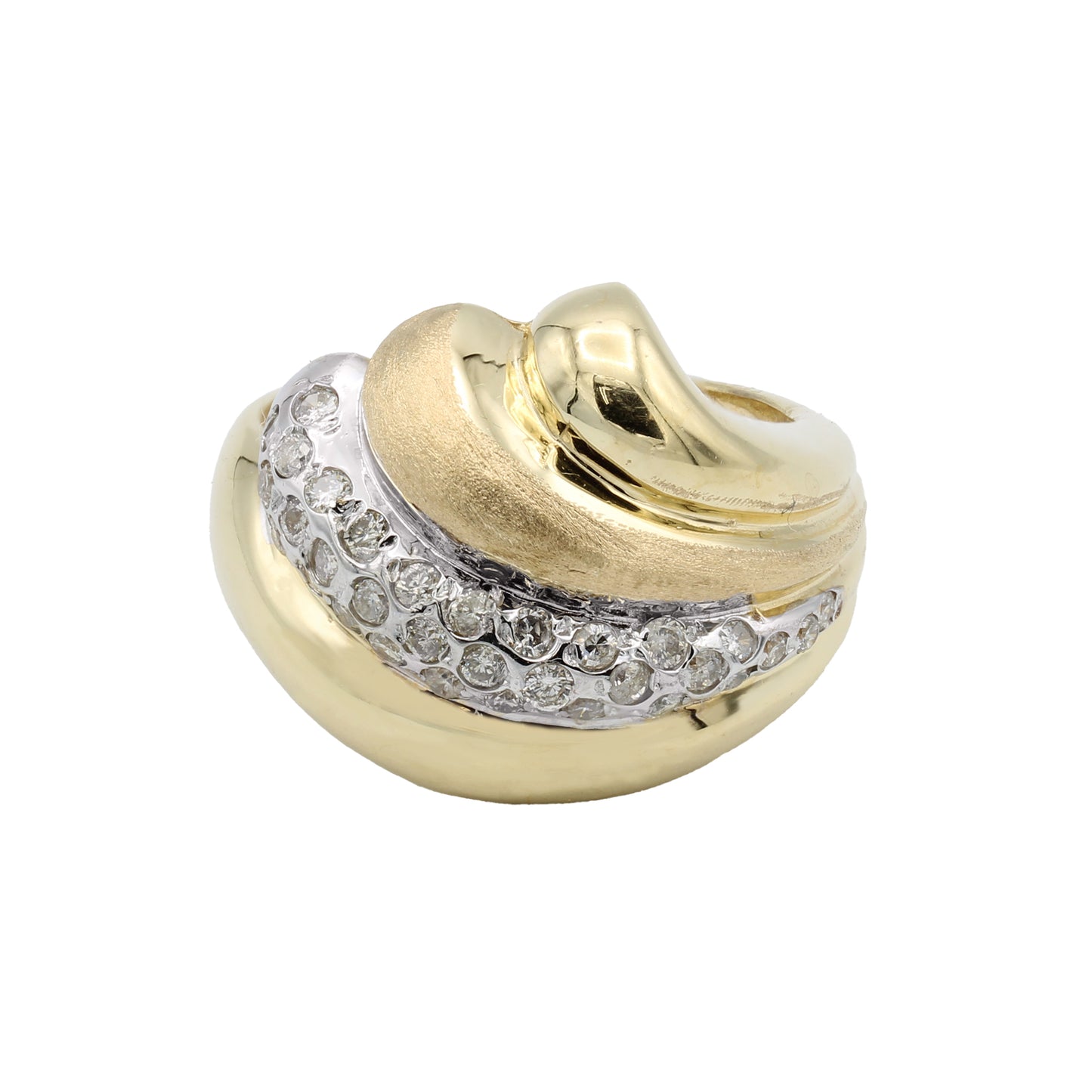 14k Yellow Gold Polished & Brushed Puffed Diamond Ring