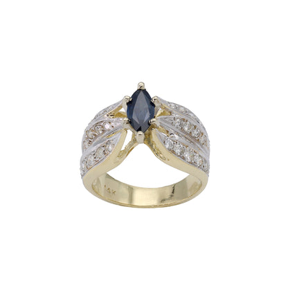 14k Two-Tone Gold Marquise Sapphire & Diamond Ring - 0.88ct TDW
