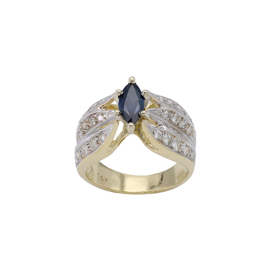 14k Two-Tone Gold Marquise Sapphire & Diamond Ring - 0.88ct TDW