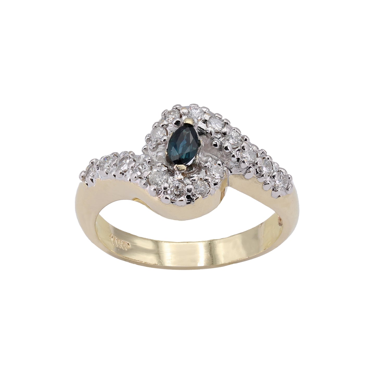 14k Two-Tone Gold Marquise Sapphire & Diamond Ring - 0.32ct TDW