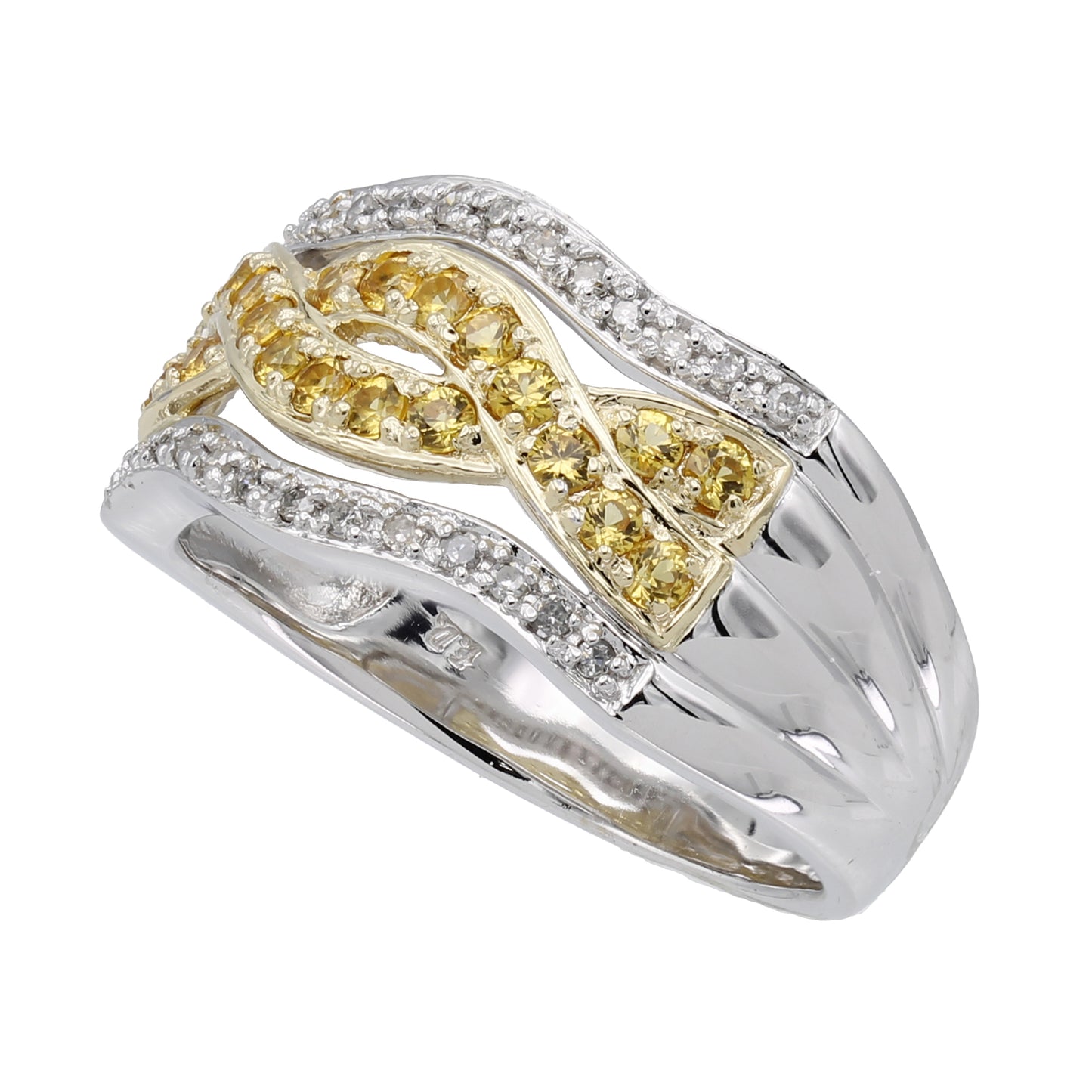 14k Two-Tone Diamond & Citrine Quartz Twist Ring - 0.28ct TDW