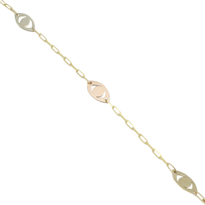 14k Tri-Color Gold Cable Link Eye Bracelet