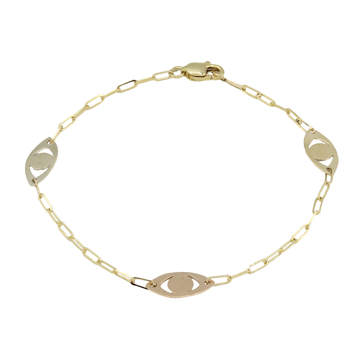 14k Tri-Color Gold Cable Link Eye Bracelet