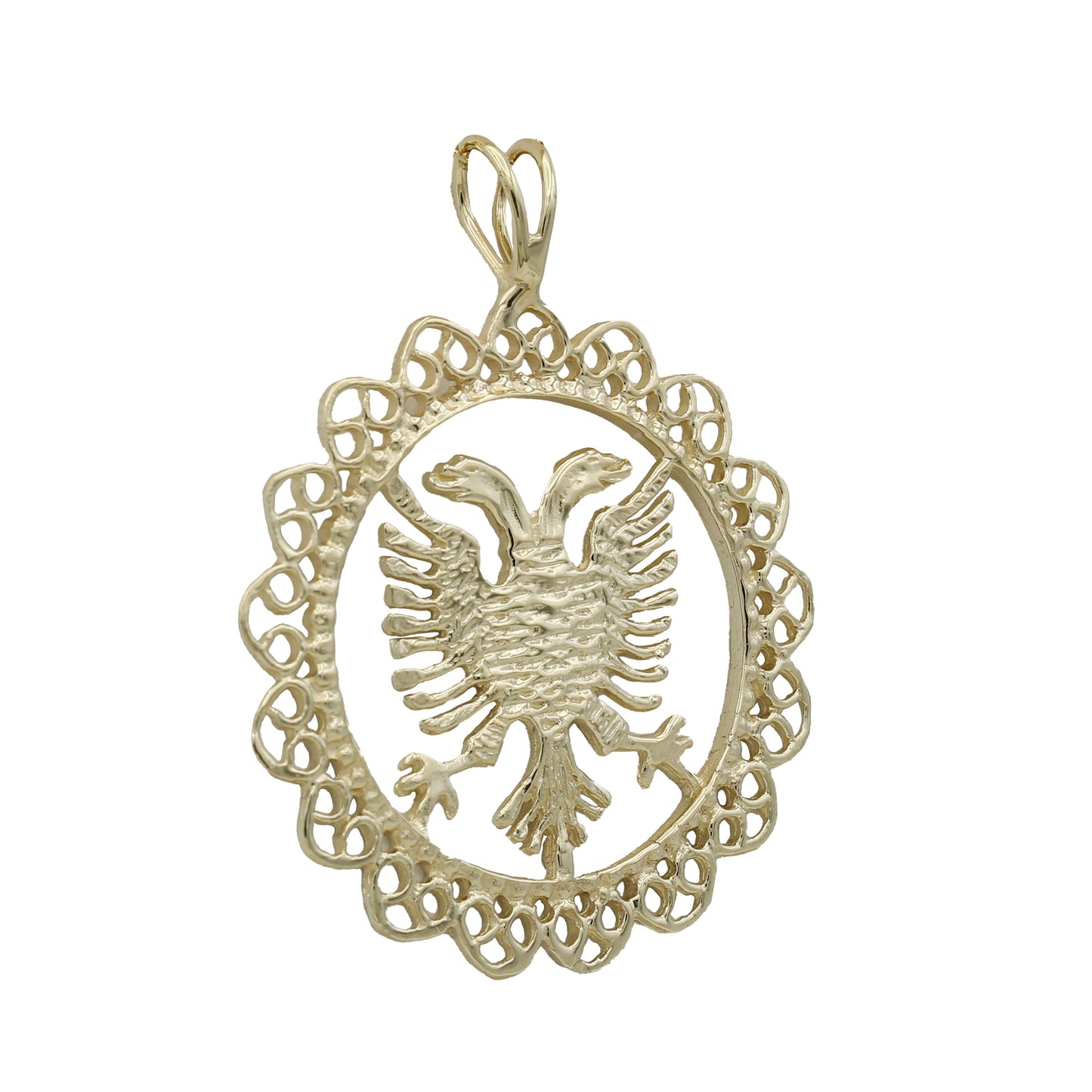 14k Yellow Gold Diamond-Cut Albanian Eagle Medallion