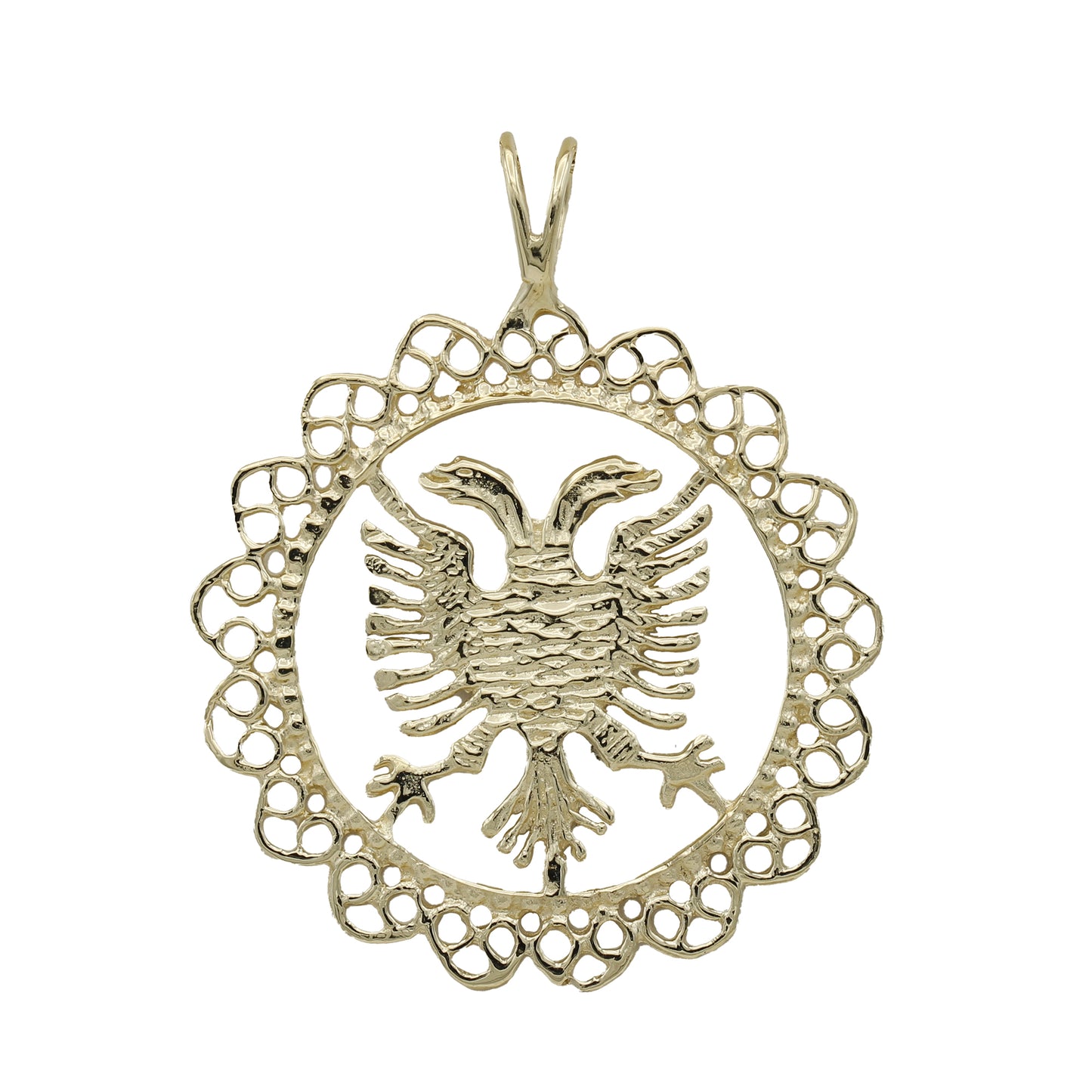 14k Yellow Gold Diamond-Cut Albanian Eagle Medallion