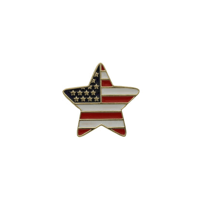 14k Yellow Gold Enameled Star Shape American Flag Tie Pin