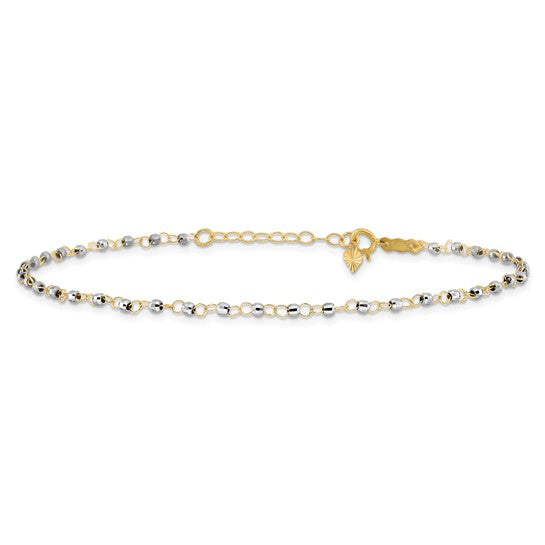 14k Two-Tone Circle Chain w/ Mirror Beads Anklet