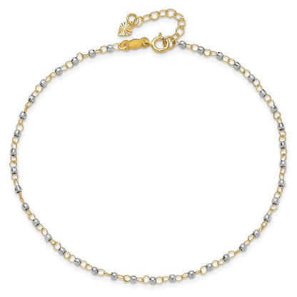 14k Two-Tone Circle Chain w/ Mirror Beads Anklet