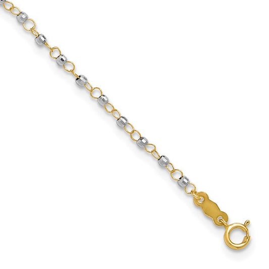 14k Two-Tone Circle Chain w/ Mirror Beads Anklet