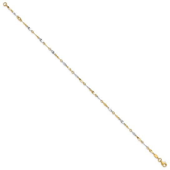 14k Two-Tone Polished Fancy Link Anklet