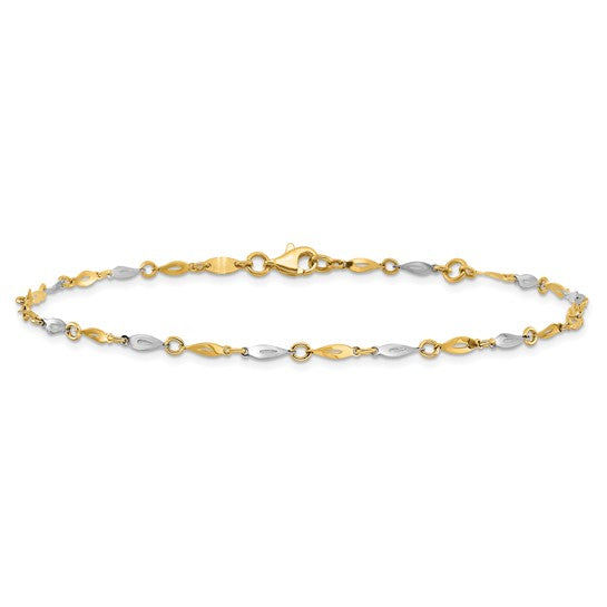 14k Two-Tone Polished Fancy Link Anklet