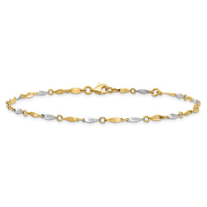 14k Two-Tone Polished Fancy Link Anklet