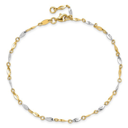 14k Two-Tone Polished Fancy Link Anklet