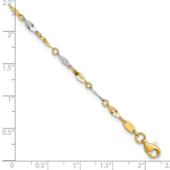 14k Two-Tone Polished Fancy Link Anklet