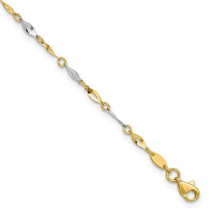 14k Two-Tone Polished Fancy Link Anklet