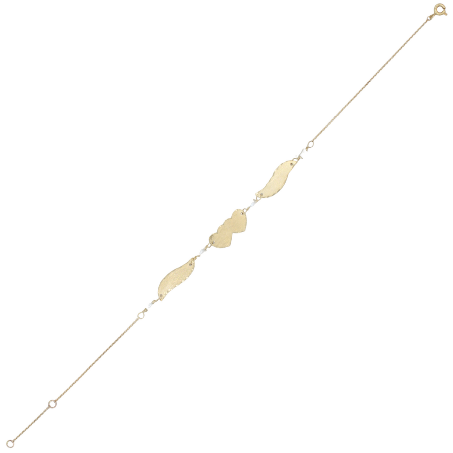 14k Yellow Gold Classic Heart & Wings w/ Pearls Anklet