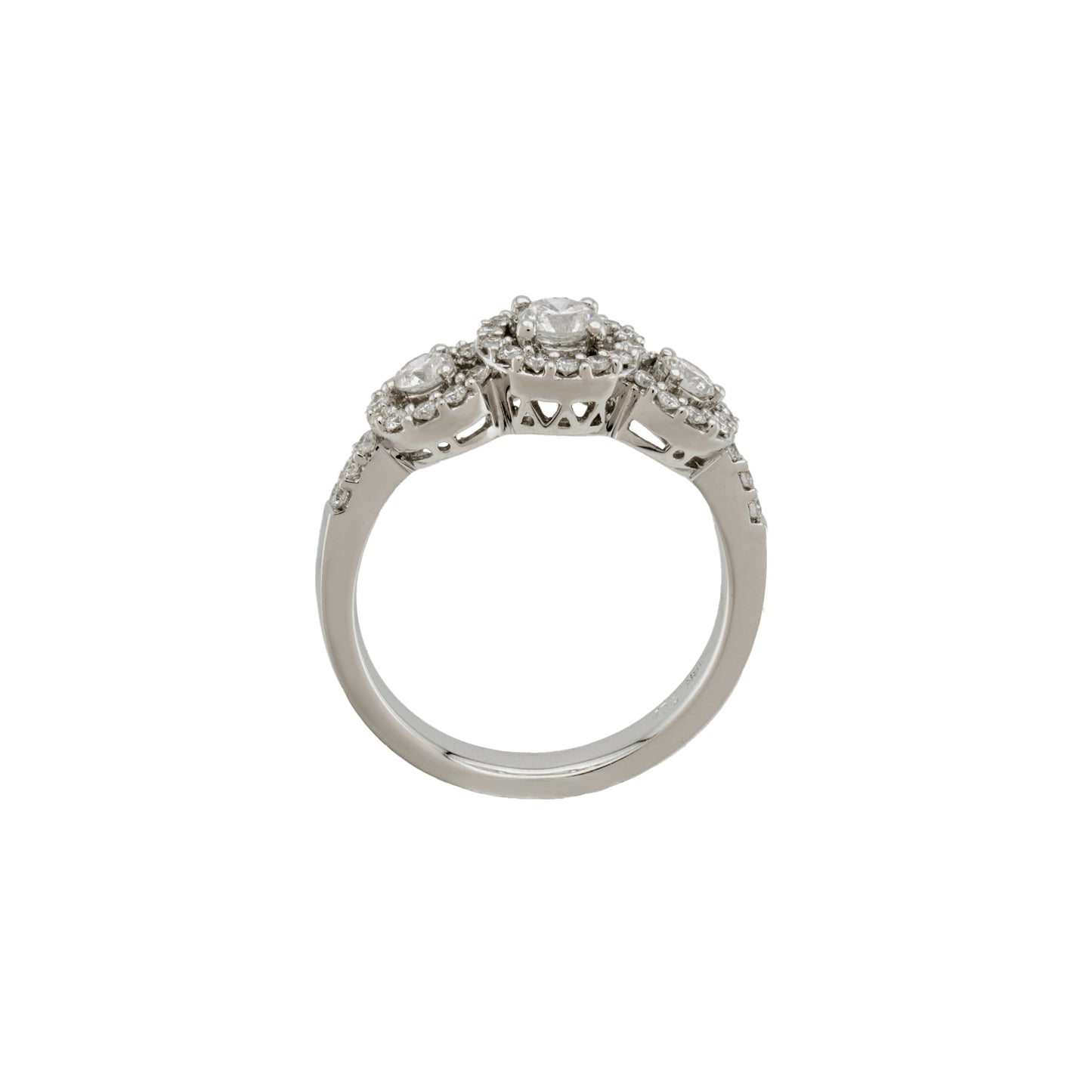 18k White Gold 3-Stone Halo Anniversary Ring