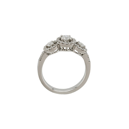 18k White Gold 3-Stone Halo Anniversary Ring