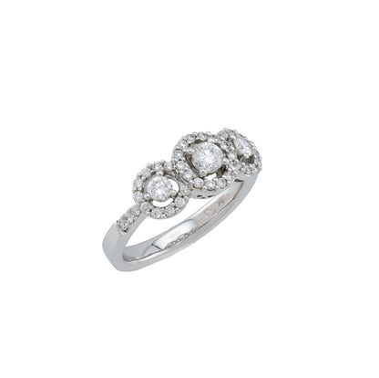 18k White Gold 3-Stone Halo Anniversary Ring
