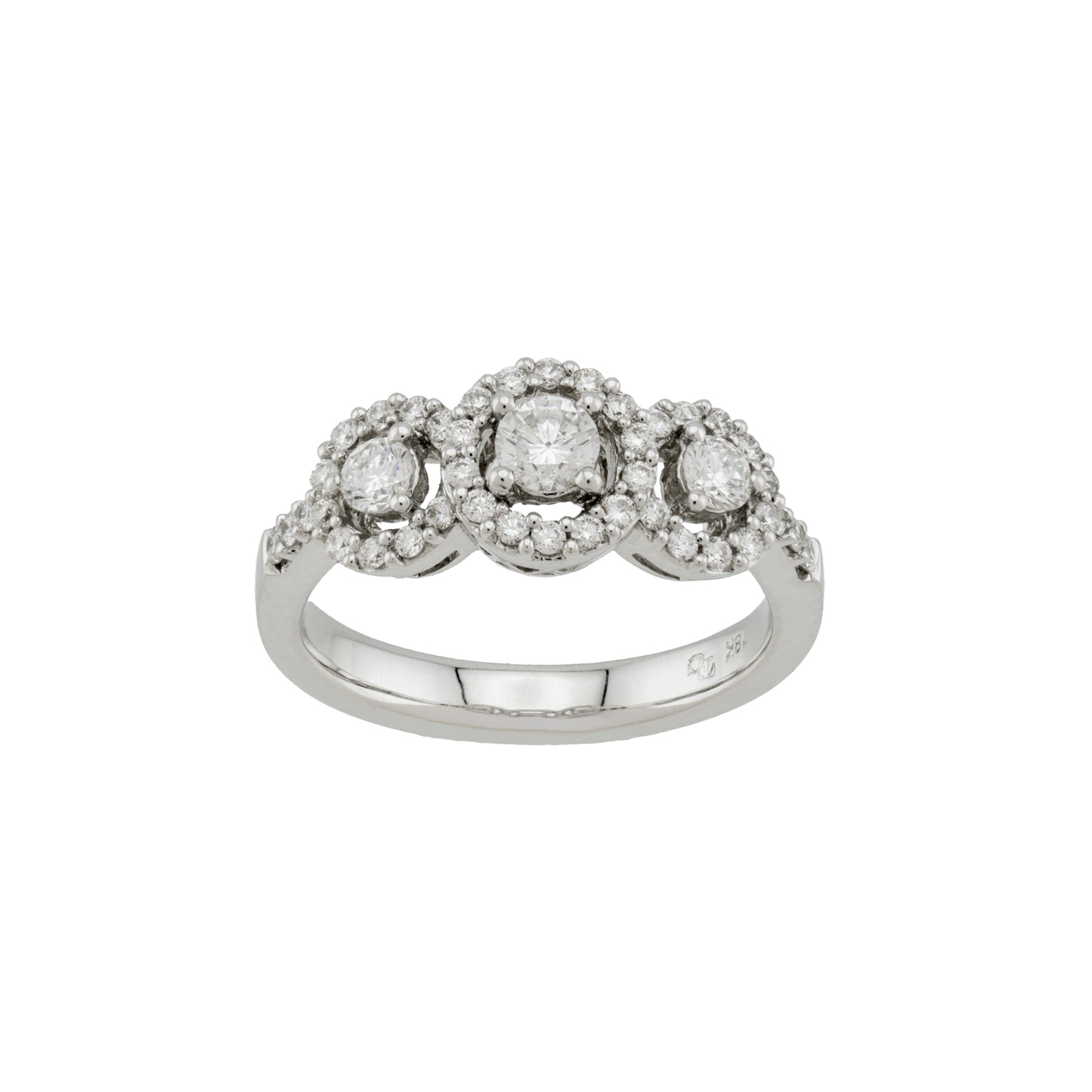 18k White Gold 3-Stone Halo Anniversary Ring