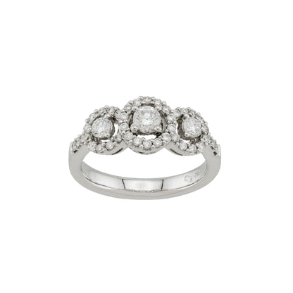 18k White Gold 3-Stone Halo Anniversary Ring