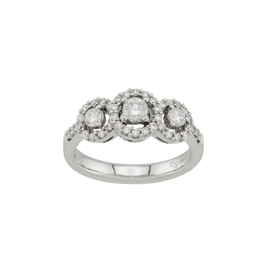 18k White Gold 3-Stone Halo Anniversary Ring