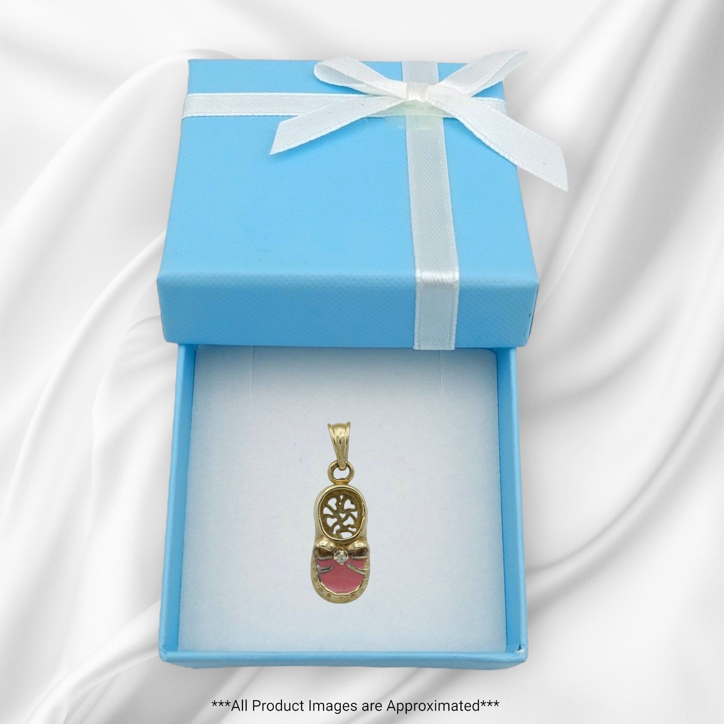 14k Yellow Gold Pink Enameled Baby Booty Charm Pendant