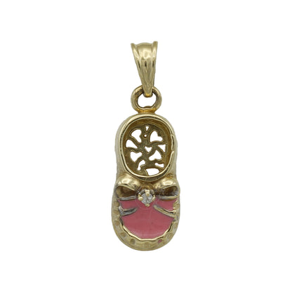 14k Yellow Gold Pink Enameled Baby Booty Charm Pendant