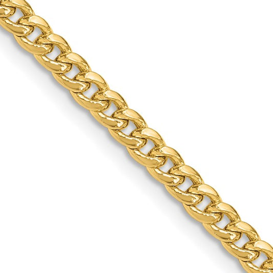 14k Yellow Gold Semi-Solid Miami Cuban Link Chain - 3.5 mm