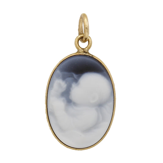 14k Yellow Gold Oval Blue Cameo Baby Charm Pendant