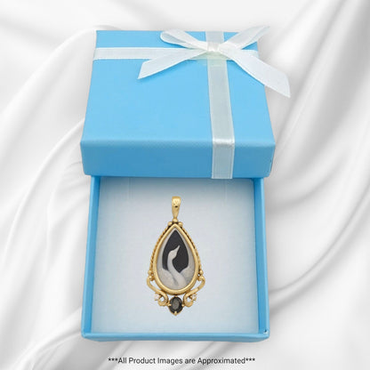 14k Yellow Gold Teardrop Blue Cameo Swan Charm Pendant