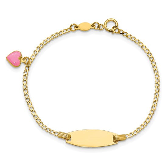 14k Children's Dangling Enameled Heart Curb Link ID Bracelet