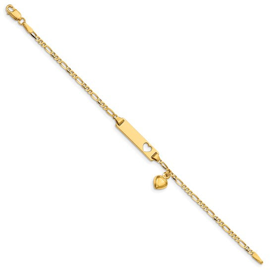 14k Children's Cut-Out Heart & Dangling Heart Figaro Link ID Bracelet