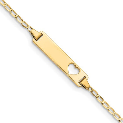 14k Cut-Out Heart Polished Children's Cuban Link ID Bracelet