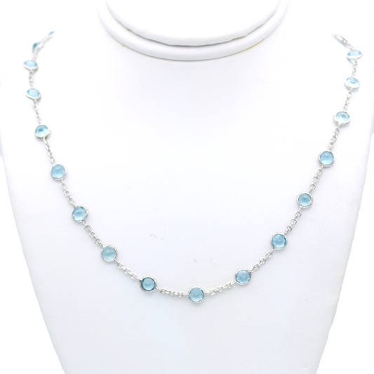 14k White Blue Topaz Cable Link Necklace - 4.75 mm