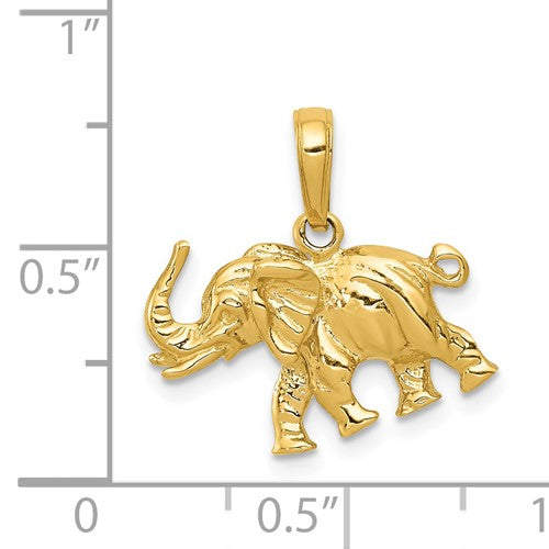 14k Yellow Gold Polished 3-D Elephant Pendant