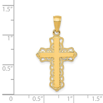 14k Yellow Gold Lace Trim Cross Charm Pendant