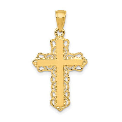 14k Yellow Gold Lace Trim Cross Charm Pendant