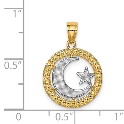 14k Two-Tone Gold Star & Moon Charm Pendant