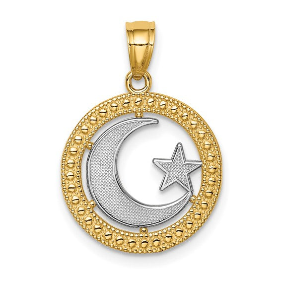 14k Two-Tone Gold Star & Moon Charm Pendant