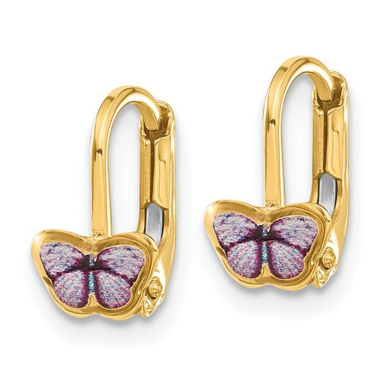 14k Enameled Butterfly Children's Lever-Back Earrings