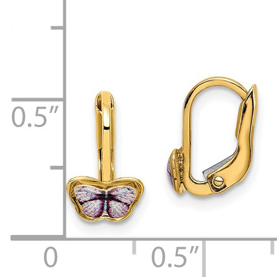14k Enameled Butterfly Children's Lever-Back Earrings
