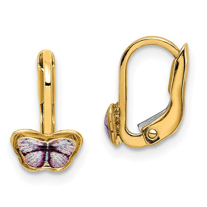14k Enameled Butterfly Children's Lever-Back Earrings