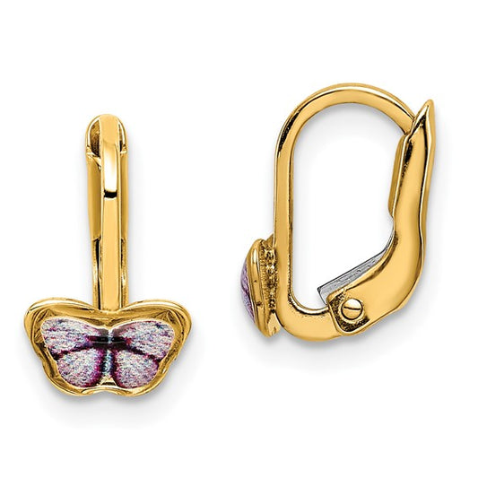 14k Enameled Butterfly Children's Lever-Back Earrings