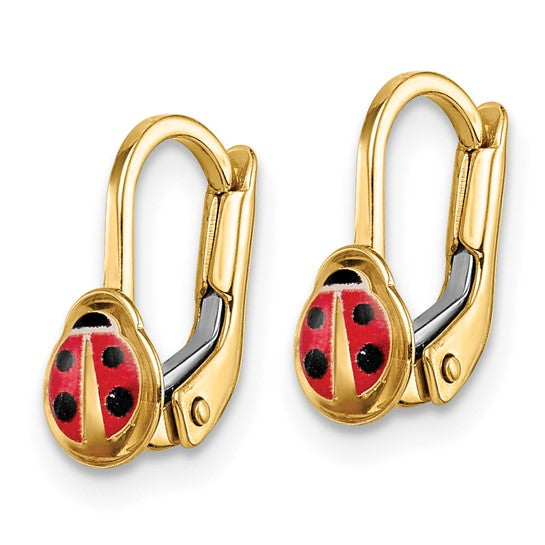 14k Enameled Ladybug Lever-Back Earring