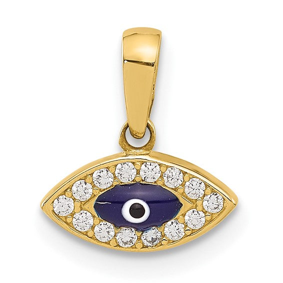 14k CZ & Blue Enamel Eye Charm Pendant