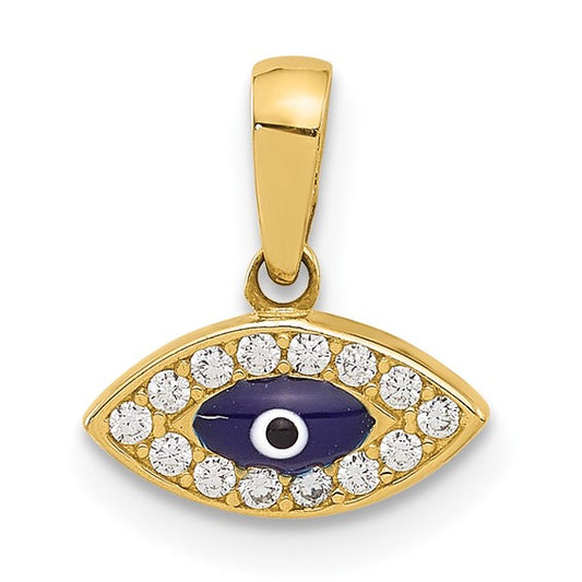 14k CZ & Blue Enamel Eye Charm Pendant