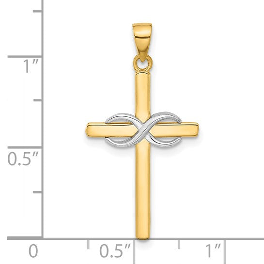 14k Two-Tone Gold Polished Infinity Cross Charm Pendant