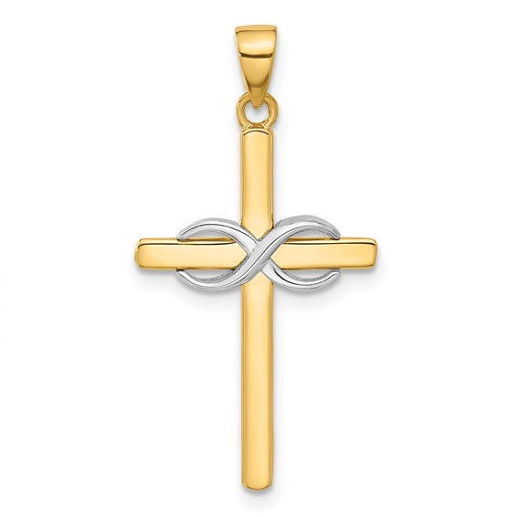 14k Two-Tone Gold Polished Infinity Cross Charm Pendant