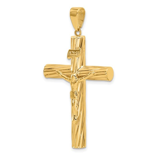 14k Polished & Textured Crucifix Pendant